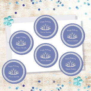 Lavender Blue Princess Tiara Birthday Party Ronde Sticker