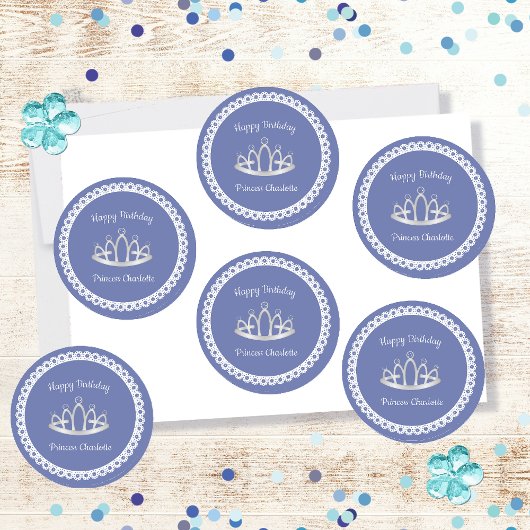 Lavender Blue Princess Tiara Birthday Party Ronde Sticker