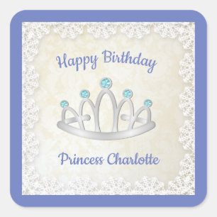 Lavender Blue Princess Tiara Birthday Party Vierkante Sticker