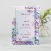 Lavender Blue Soft Focus Hydrangea Frame Wedding Kaart (Staand voorkant)