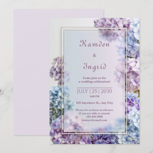 Lavender Blue Soft Focus Hydrangea Frame Wedding Kaart (Voorkant / Achterkant)