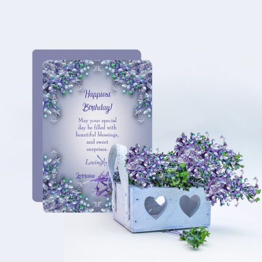 Lavender Blue Spring Lilacs Happiest Birthday Card Bedankkaart