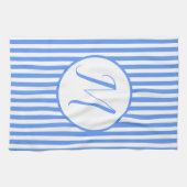 Lavender Blue Stripes Monogram Voeg je letter M to Theedoek (Horizontaal)