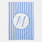 Lavender Blue Stripes Monogram Voeg je letter M to Theedoek (Verticaal)