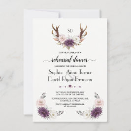 Lavender Blush Floral Antlers Rehearsal Dinner Kaart