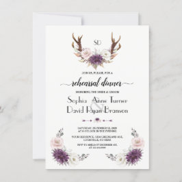Lavender Blush Floral Antlers Rehearsal Dinner Kaart