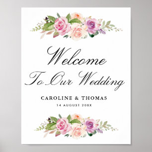 lavender & blush floral bruiloft welkomstbord poster
