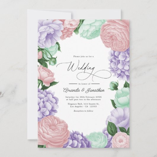 Lavender, Blush & Mint Floral Wedding Kaart (Voorkant)