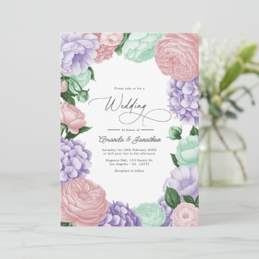 Lavender, Blush & Mint Floral Wedding Kaart (Staand voorkant)