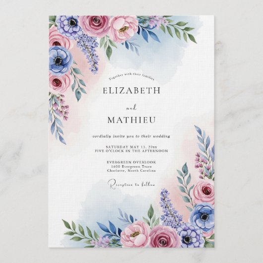 Lavender Blush Painterly Bloom Wedding Kaart (Voorkant)