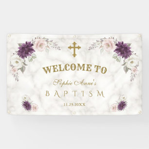 Lavender Blush Pink Flowers Baptisme Welkomstteken Spandoek