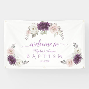 Lavender Blush White Floral Baptism Welcome Sign Spandoek
