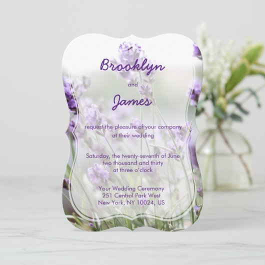 Lavender Bohemian Wedding Invitding Bracket Kaart (Staand voorkant)
