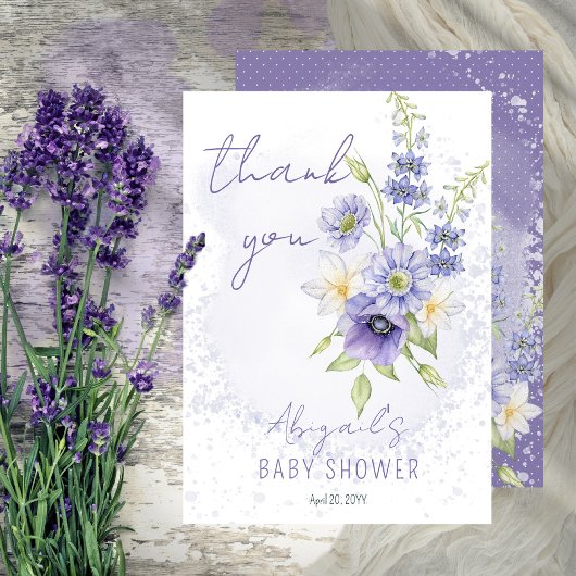 Lavender Boho A Little Wildflower Baby shower Bedankkaart