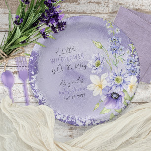 Lavender Boho A Little Wildflower Baby shower Papieren Bordje