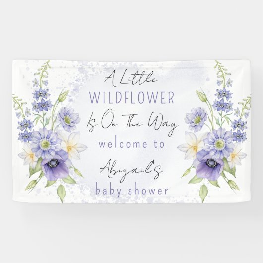 Lavender Boho A Little Wildflower Baby shower Spandoek (Horizontaal)