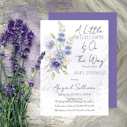 Lavender Boho A Little Wildflower Baby Sprinkle Kaart