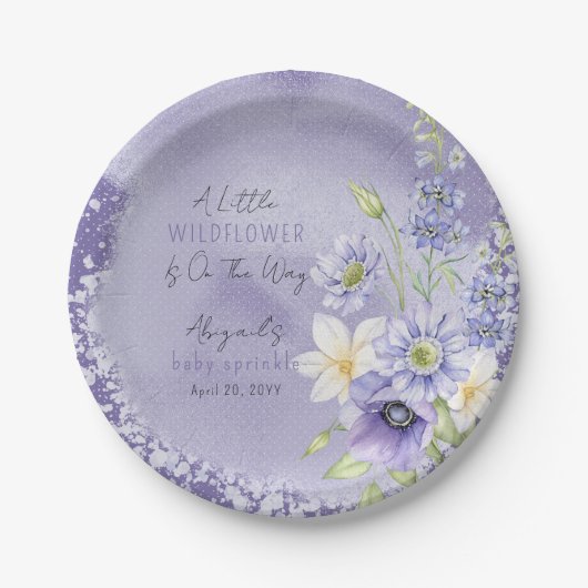 Lavender Boho A Little Wildflower Baby Sprinkle Papieren Bordje (Voorkant)