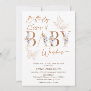 Lavender Boho Floral Butterfly kisses Baby shower Kaart