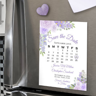 Lavender Boho Floral Save the Date Calendar Magnet