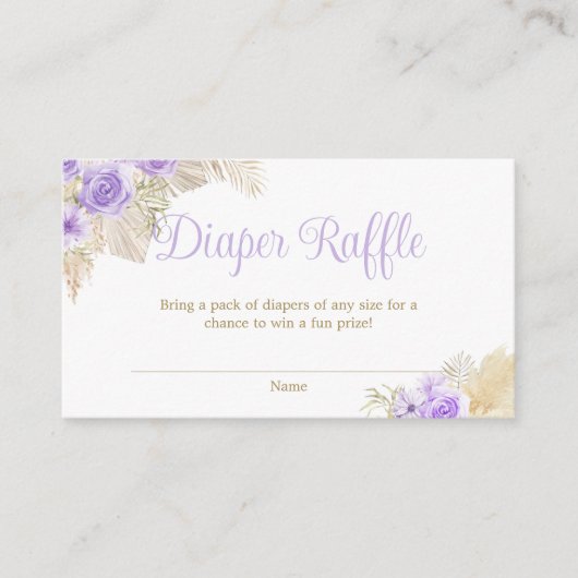 Lavender Boho Pampas Floral Palm Diaper Raffle Informatiekaartje (Voorkant)