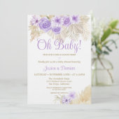 Lavender Boho Pampas Floral Palm Leaf Baby shower Kaart (Staand voorkant)