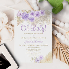 Lavender Boho Pampas Floral Palm Leaf Baby shower Kaart