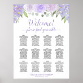 Lavender Boho Rozen 12 Tafel Wedding Seating Chart Poster (Voorkant)