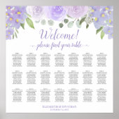 Lavender Boho Rozen 21 Tafel Wedding Seating Chart Poster (Voorkant)
