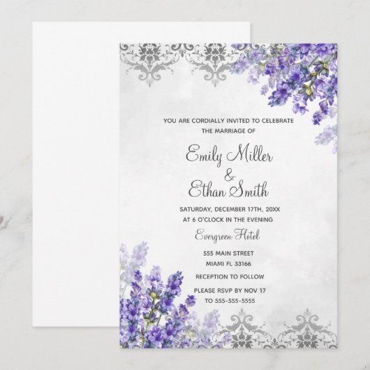 Lavender boho trouwuitnodiging waterverf kaart (Voorkant / Achterkant)