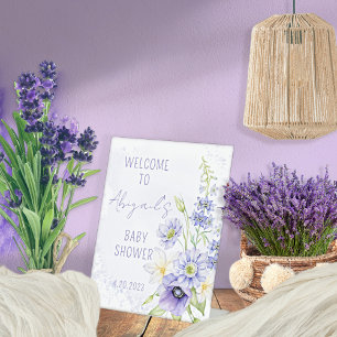Lavender Boho Wildflower Baby shower Welkom Reclamebord Met Voetstuk