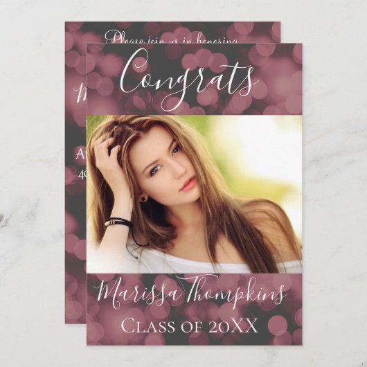 Lavender Bokeh Chic Afstuderen Invitation Kaart (Voorkant / Achterkant)