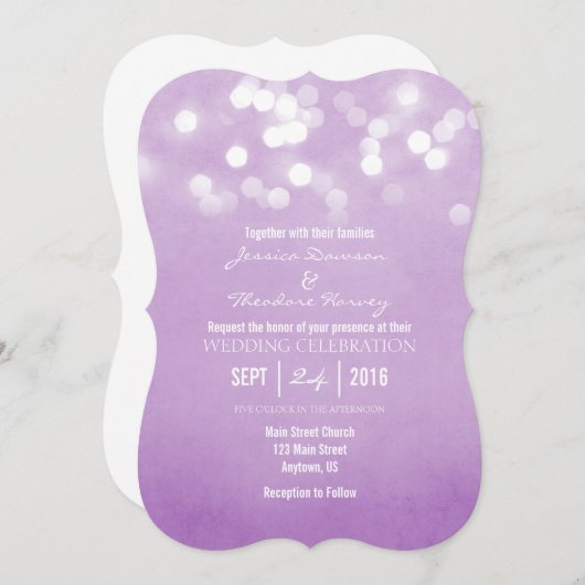 Lavender Bokeh Glitter Lights Wedding Uitnodiging (Voorkant / Achterkant)
