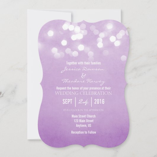 Lavender Bokeh Glitter Lights Wedding Uitnodiging (Voorkant)