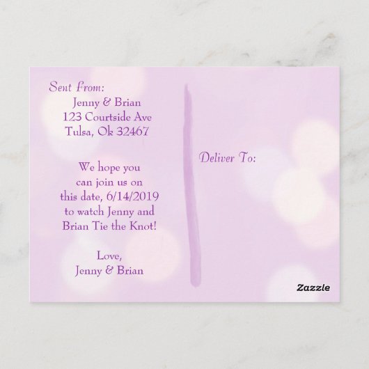 Lavender Bokeh Wedding Save the Date Briefkaart (Achterkant)