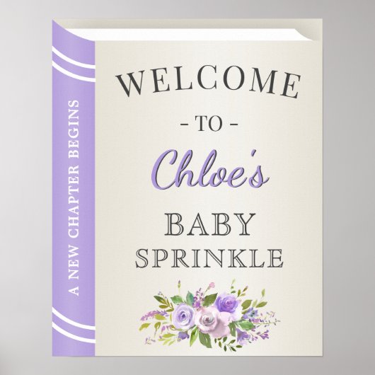 Lavender Book Storybook Baby Girl Sprinkle Welkom Poster (Voorkant)