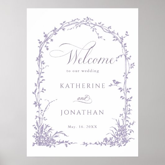 Lavender Botanical Arch Garden Wedding Welcome Poster (Voorkant)