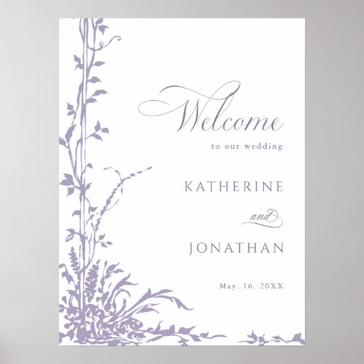 Lavender Botanical Arch Garden Wedding Welcome Poster (Voorkant)