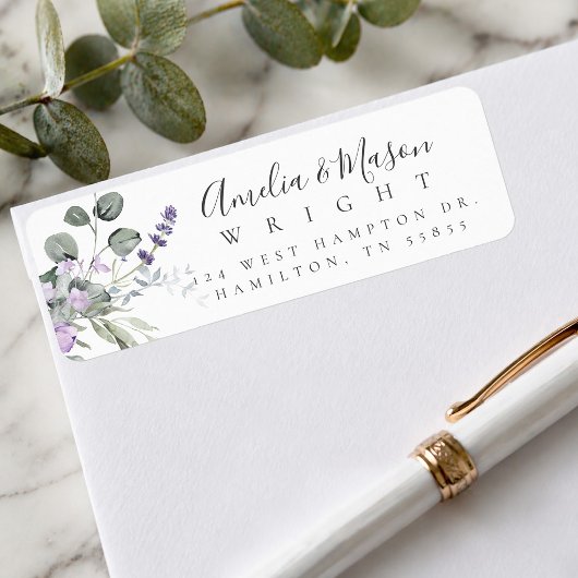 Lavender Botanical Elegant Script Return Address  Etiket