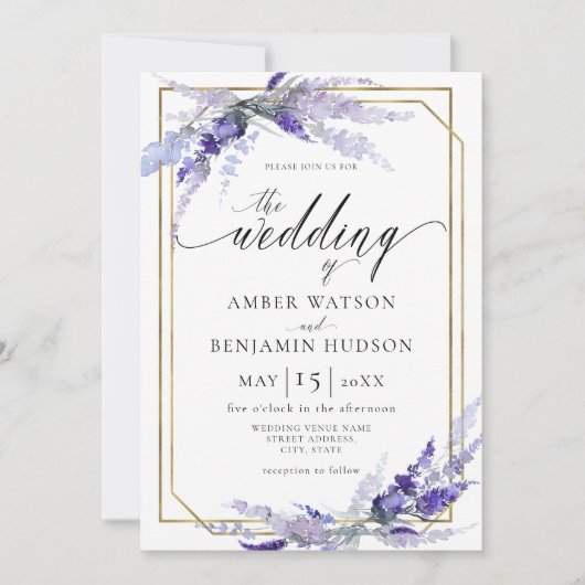 Lavender Botanical Floral Dusty Puple Wedding Kaart (Voorkant)