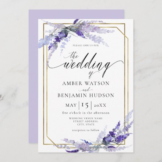 Lavender Botanical Floral Dusty Puple Wedding Kaart (Voorkant / Achterkant)