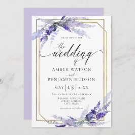 Lavender Botanical Floral Dusty Puple Wedding Kaart