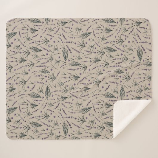 Lavender Botanical Pattern Sherpa Blanket Deken (Voorkant (horizontaal))