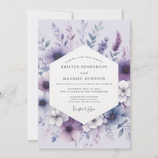 Lavender Botanical Romance Wedding Kaart (Voorkant)