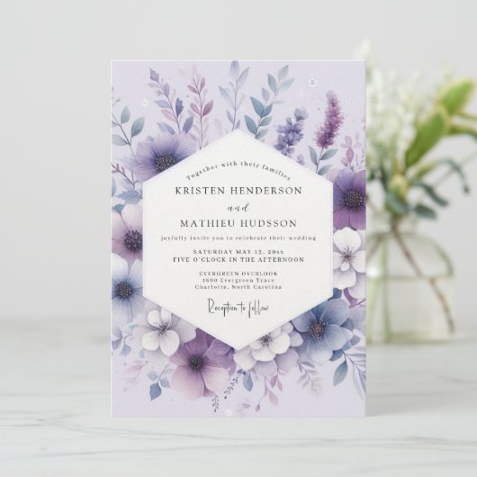 Lavender Botanical Romance Wedding Kaart (Staand voorkant)