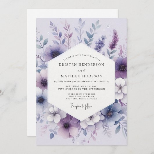 Lavender Botanical Romance Wedding Kaart (Voorkant / Achterkant)