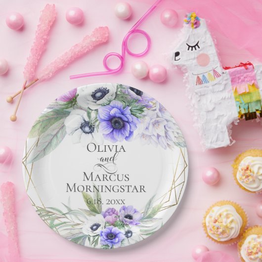 Lavender Botanical Violet Anemone Floral Bouquets Papieren Bordje (Feest)