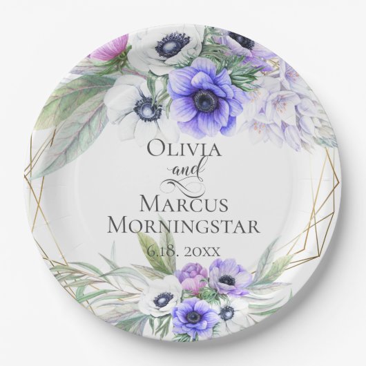 Lavender Botanical Violet Anemone Floral Bouquets Papieren Bordje (Voorkant)