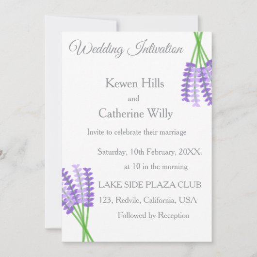 Lavender Botanical Wedding Invitation Kaart (Voorkant)