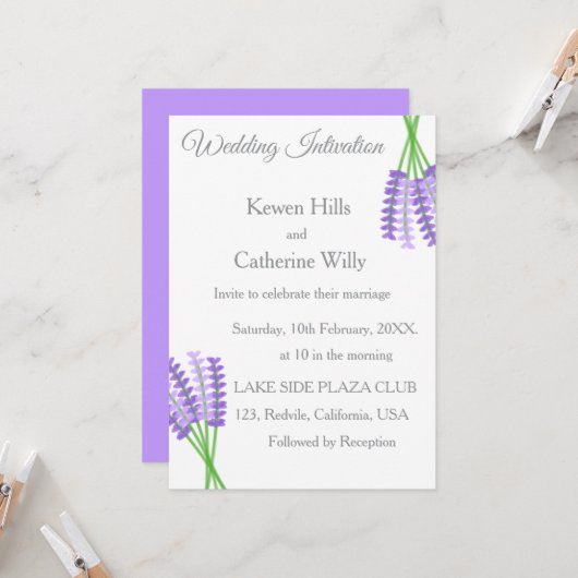 Lavender Botanical Wedding Invitation Kaart (Voorkant / Achterkant in situ)